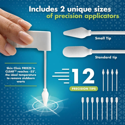 Skin Clinic Freeze 'n Clear Advanced Wart Remover — USA-Made Cryo-Freeze Kit with 12 Precision-Tip Applicators | FDA-Cleared