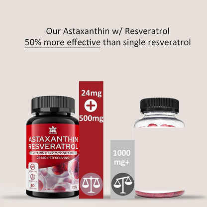 Sugar-Free Astaxanthin 24mg Gummies with Resveratrol – Vegan, Non-GMO, 120 Servings