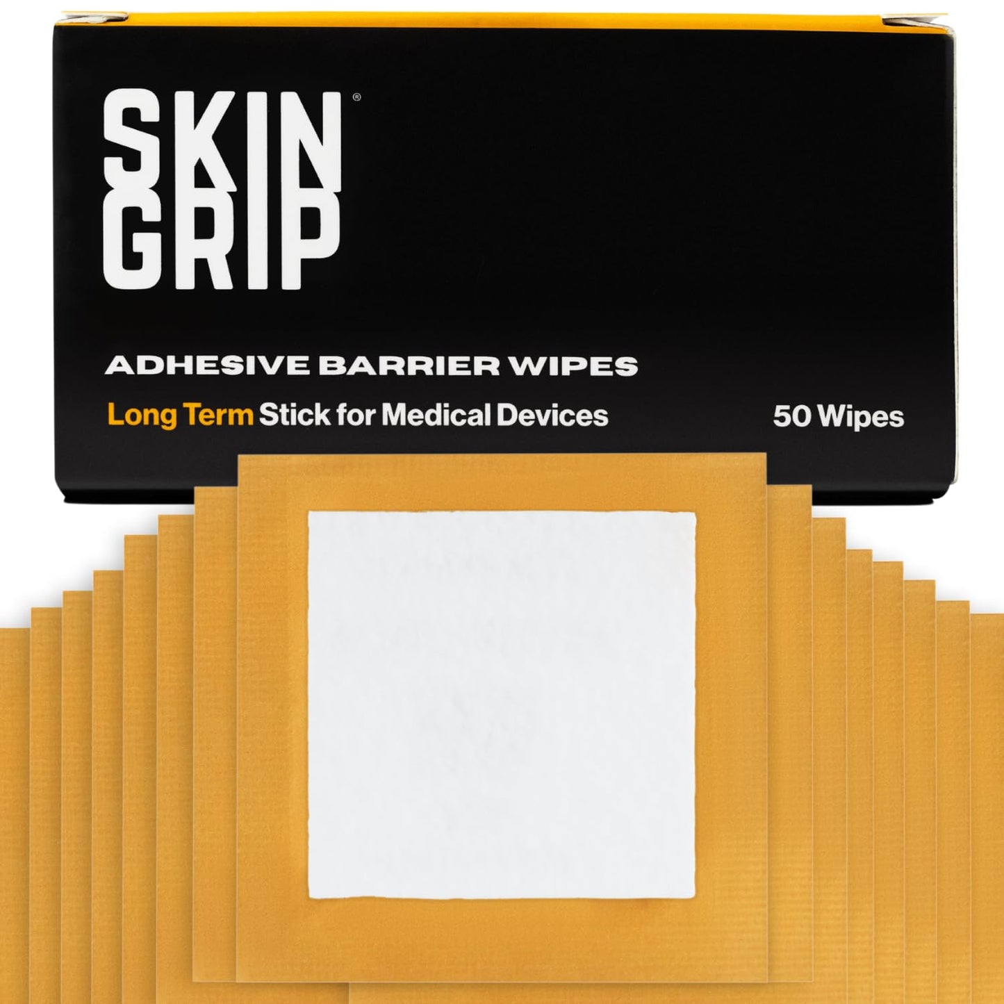 Skin Grip Adhesive Barrier Wipes – 50 Wipes for CGM, Ostomy & Wound Care
