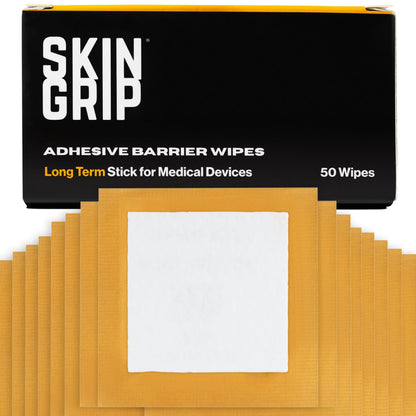 Skin Grip Adhesive Barrier Wipes – 50 Wipes for CGM, Ostomy & Wound Care