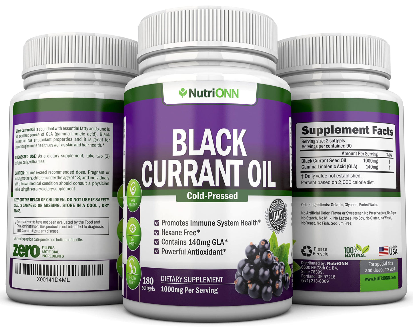 Black Currant Oil 1000 mg - 180 Softgels | Cold-Pressed & Hexane Free