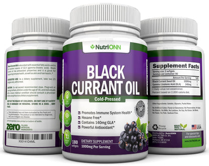 Black Currant Oil 1000 mg - 180 Softgels | Cold-Pressed & Hexane Free