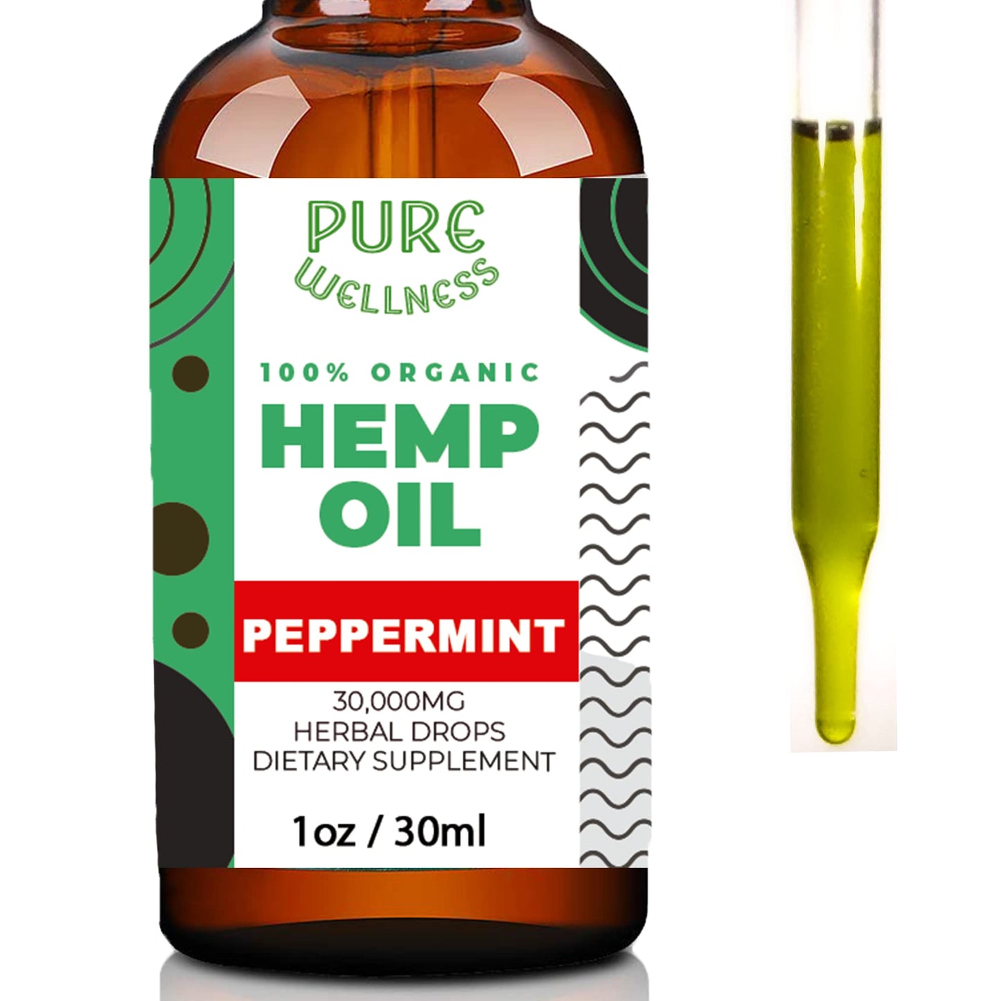 Organic Hemp Seed Oil (4 Oz) Peppermint, High Potency 30,000 mg | Non-GMO, Vegan