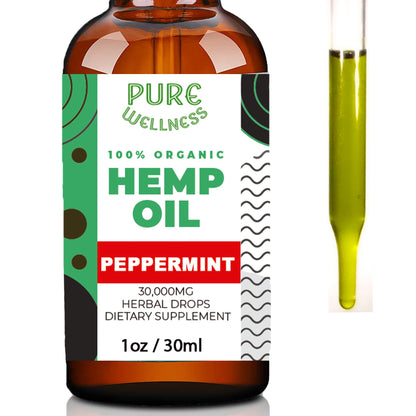 Organic Hemp Seed Oil (4 Oz) Peppermint, High Potency 30,000 mg | Non-GMO, Vegan