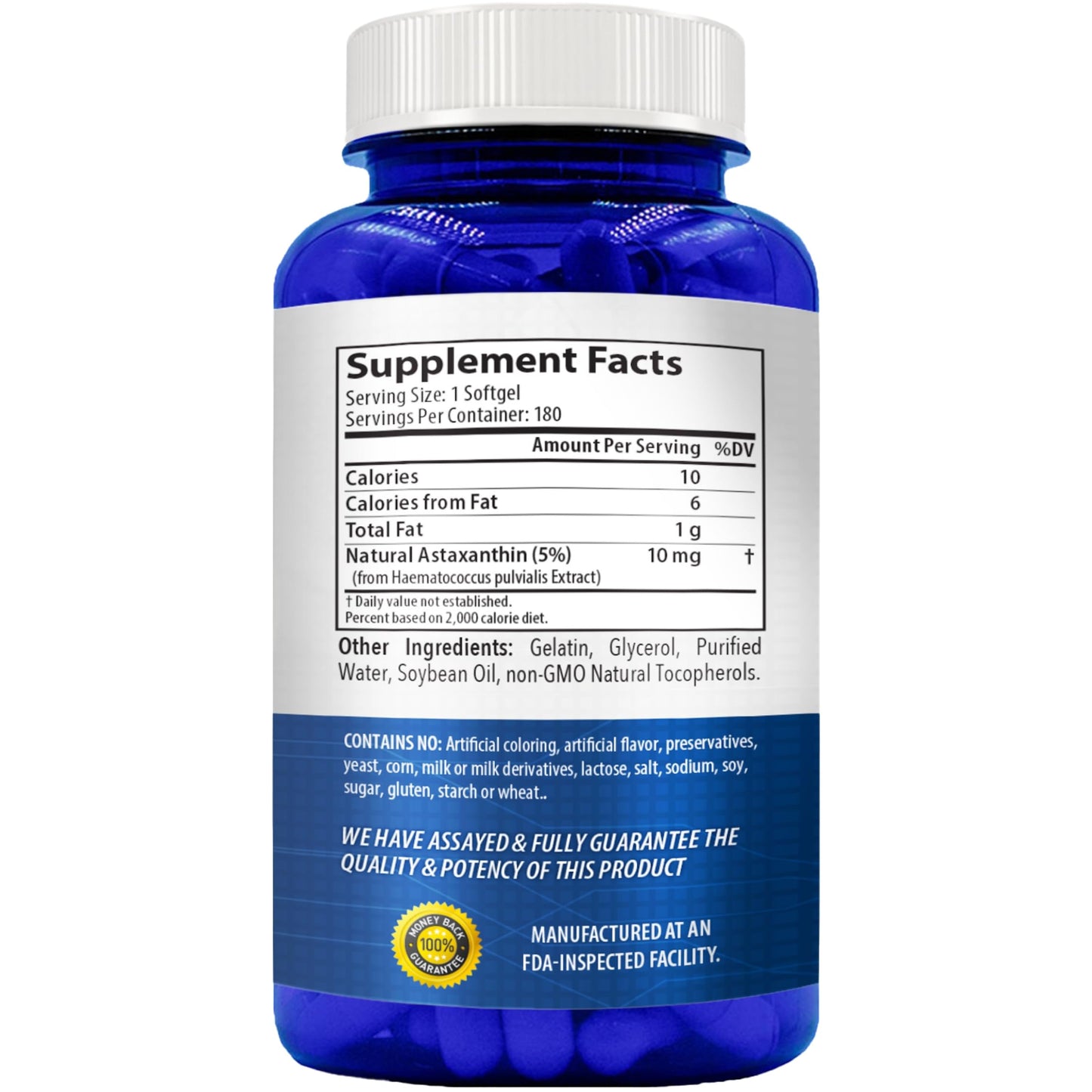 Astaxanthin 10mg Supplement for Eye & Skin Health | Haematococcus Pluvialis Microalgae | 180 Day Supply