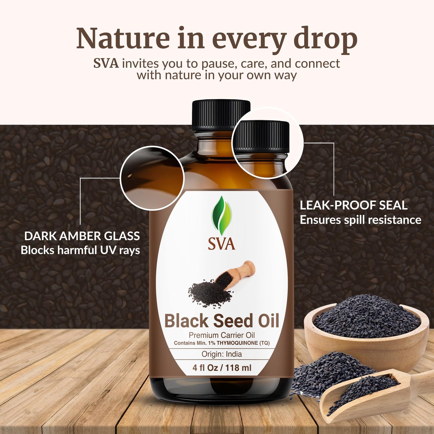 SVA Black Seed Oil - 4 Oz | Cold-Pressed Nigella Sativa Carrier Oil with Dropper