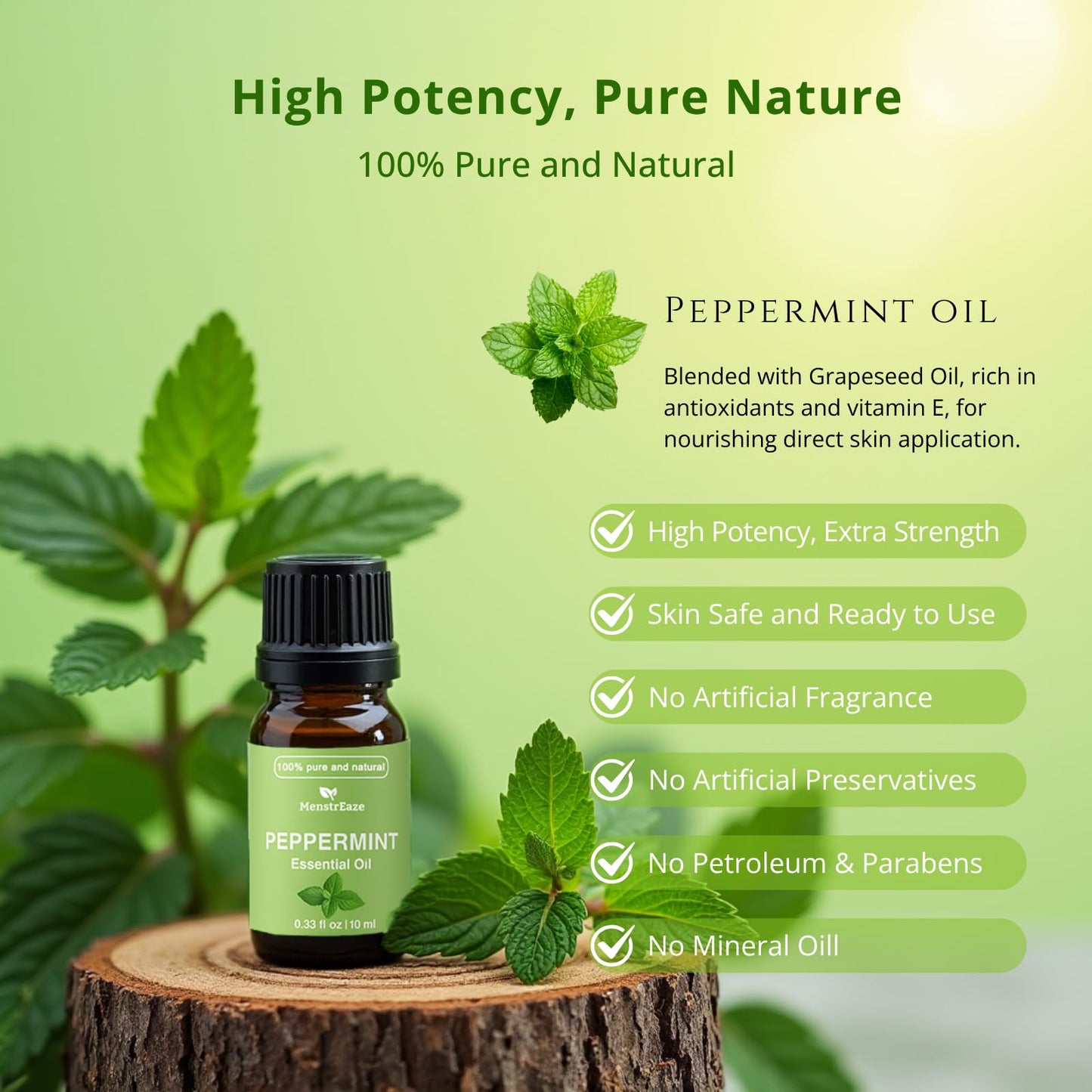 Skin Safe Peppermint Essential Oil – 100% Pure, High Potency (10ml) for Migraine Relief