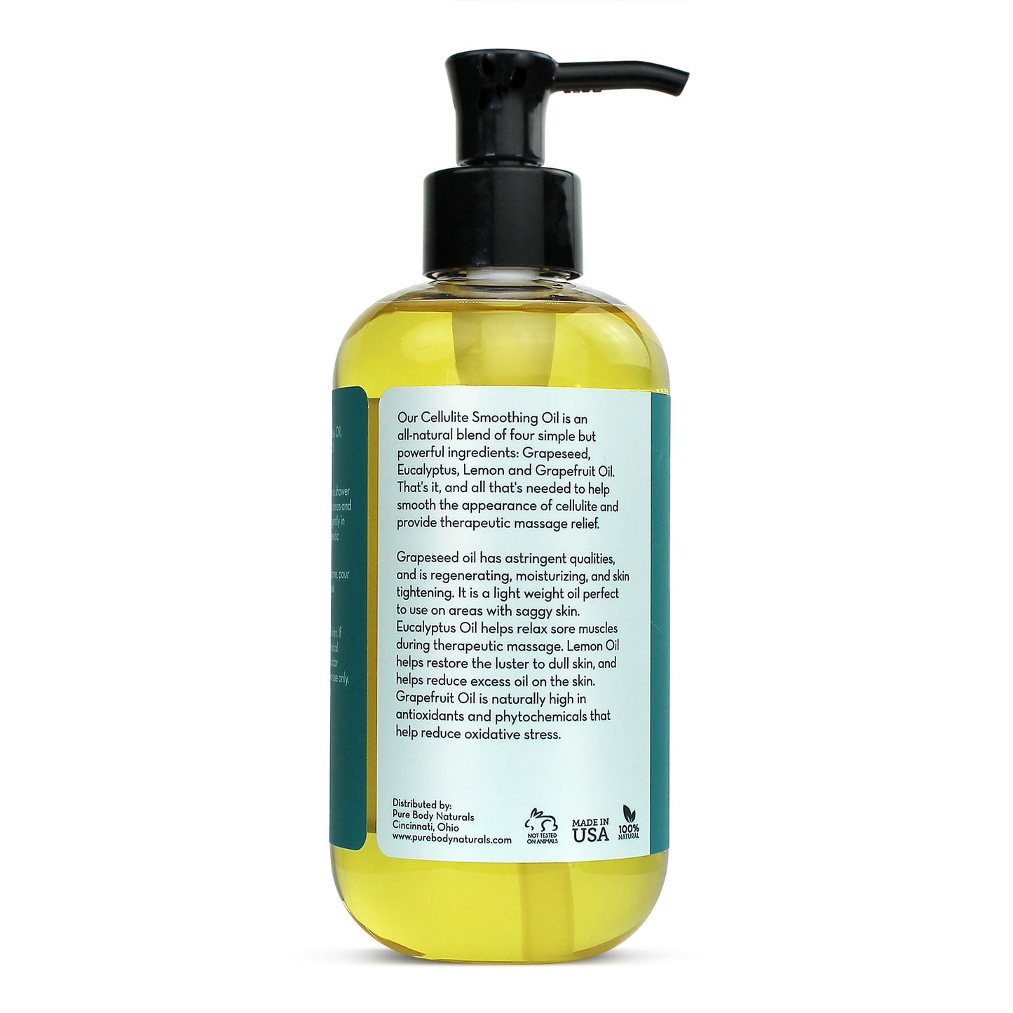 Pure Body Naturals Anti Cellulite Massage Oil – 8 oz | Natural Cellulite Remover for Legs & Thighs | Vegan, Made in USA
