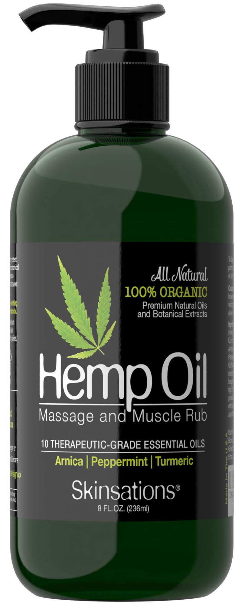 Skinsations Hemp Massage Oil & Sore Muscle Rub – Organic, 10 Essential Oils