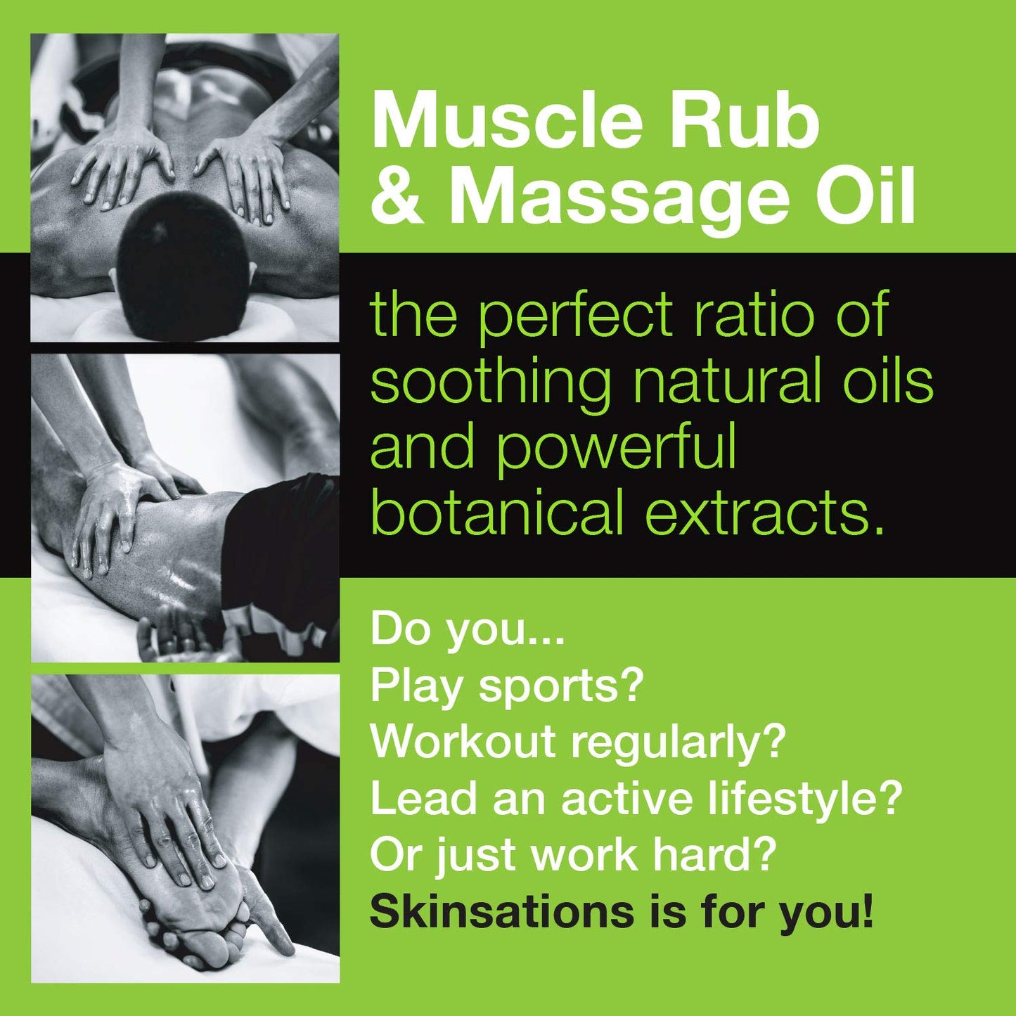 Skinsations Hemp Massage Oil & Sore Muscle Rub – Organic, 10 Essential Oils