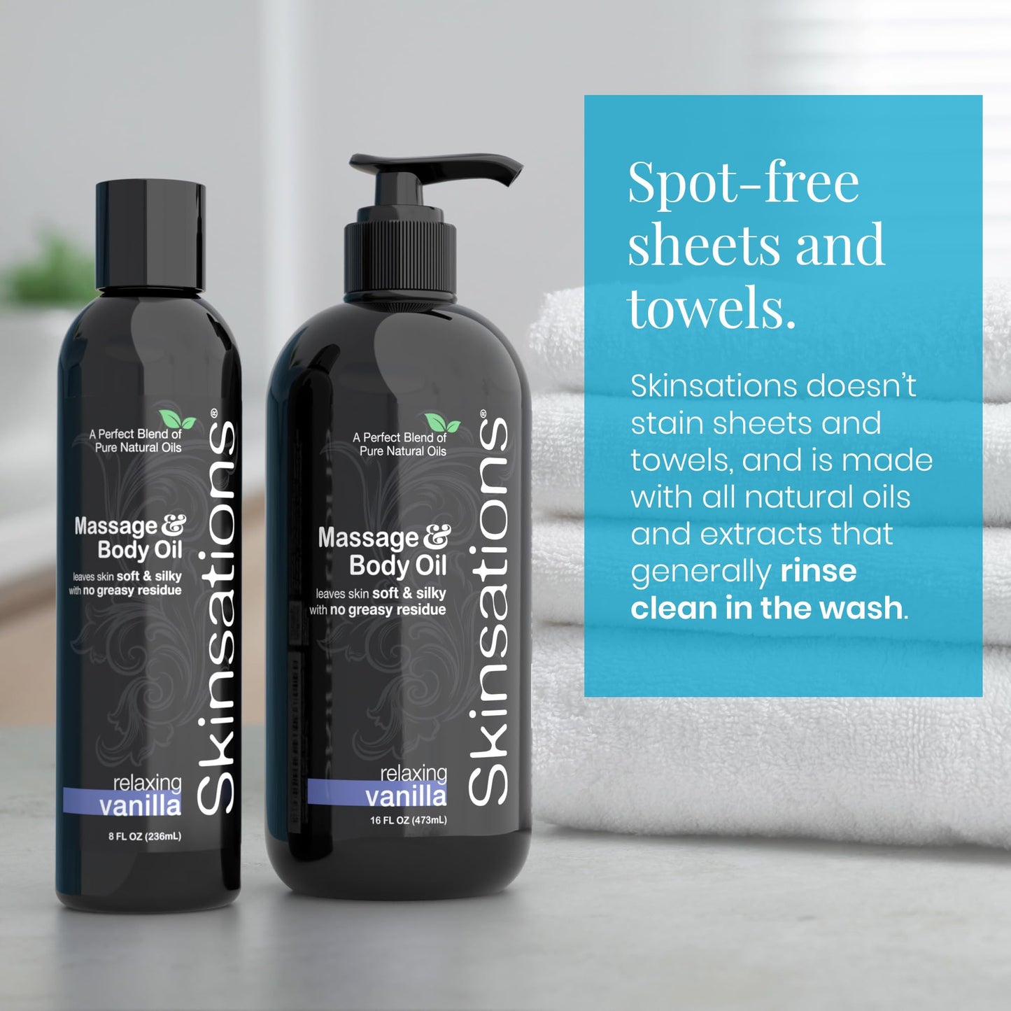 Skinsations Massage Oil Kit (Set of 4): Unscented, Vanilla, Cinnamon & Lavender - Travel Size