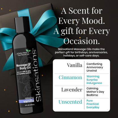 Skinsations Vanilla Massage Oil 8oz | Body Oil for Relaxation & Massage Therapy