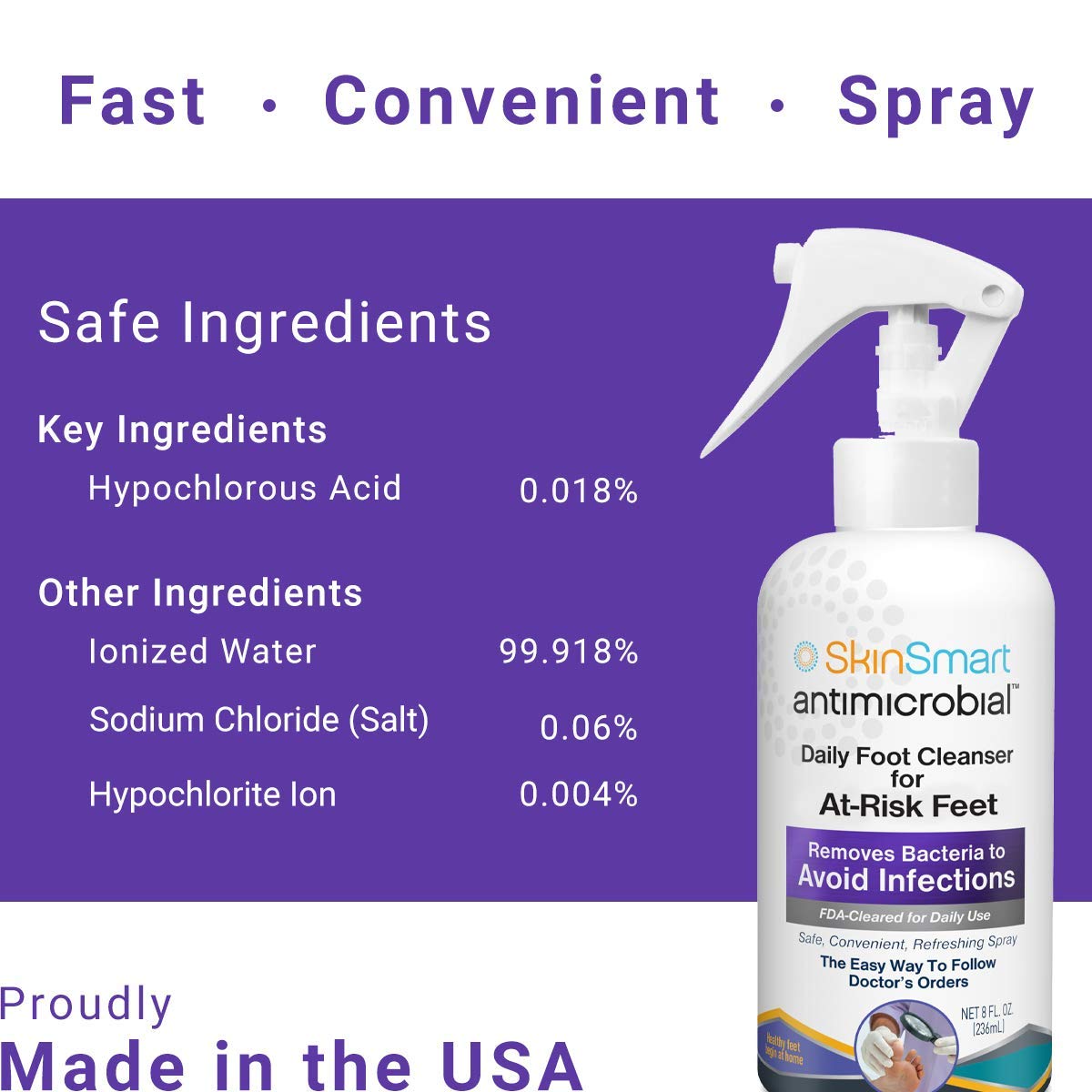 SkinSmart Daily Foot Cleanser – 8 oz Spray for At-Risk Feet | Doctor-Recommended