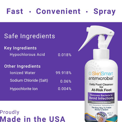 SkinSmart Daily Foot Cleanser – 8 oz Spray for At-Risk Feet | Doctor-Recommended