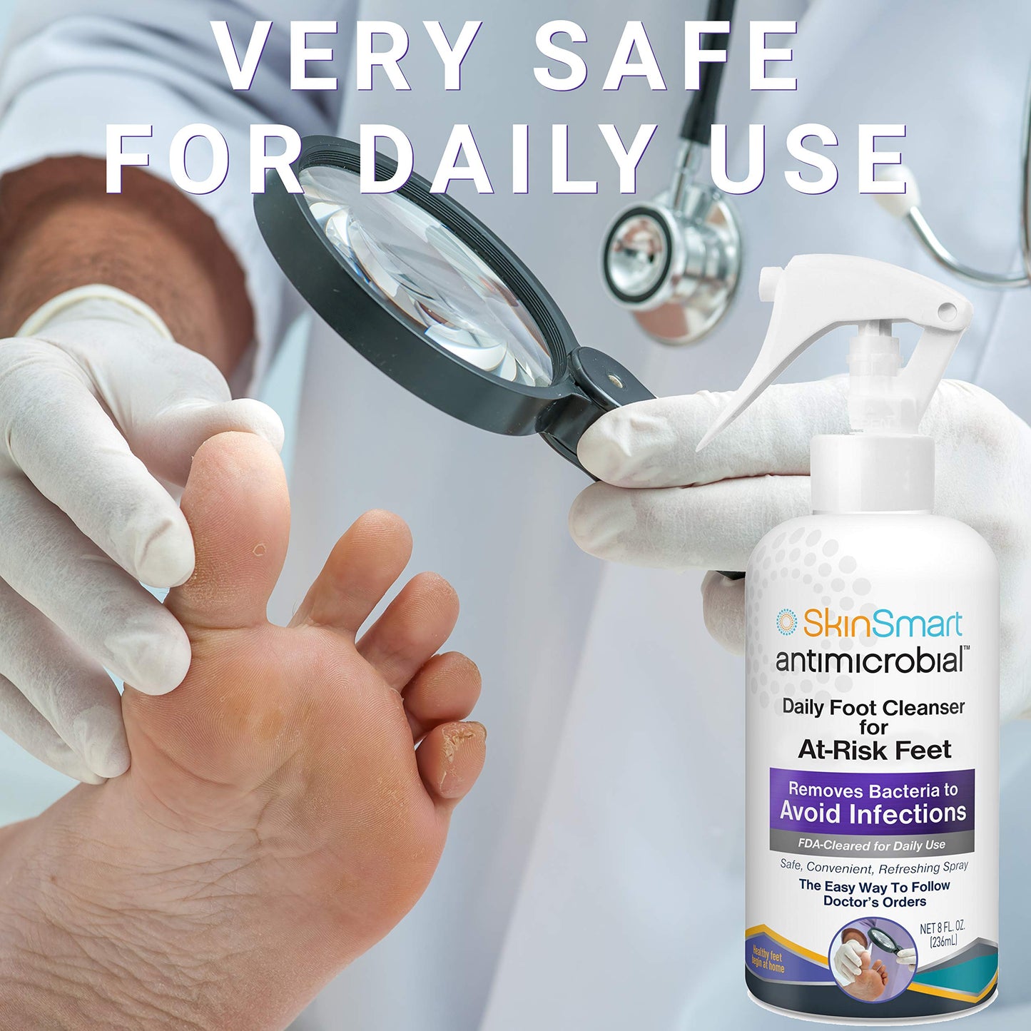SkinSmart Daily Foot Cleanser – 8 oz Spray for At-Risk Feet | Doctor-Recommended