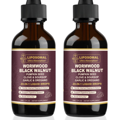 SKLIA 20-in-1 Liposomal Wormwood Cleanse Drops – Rapid Gut Cleanse & Digestive Support (2P)