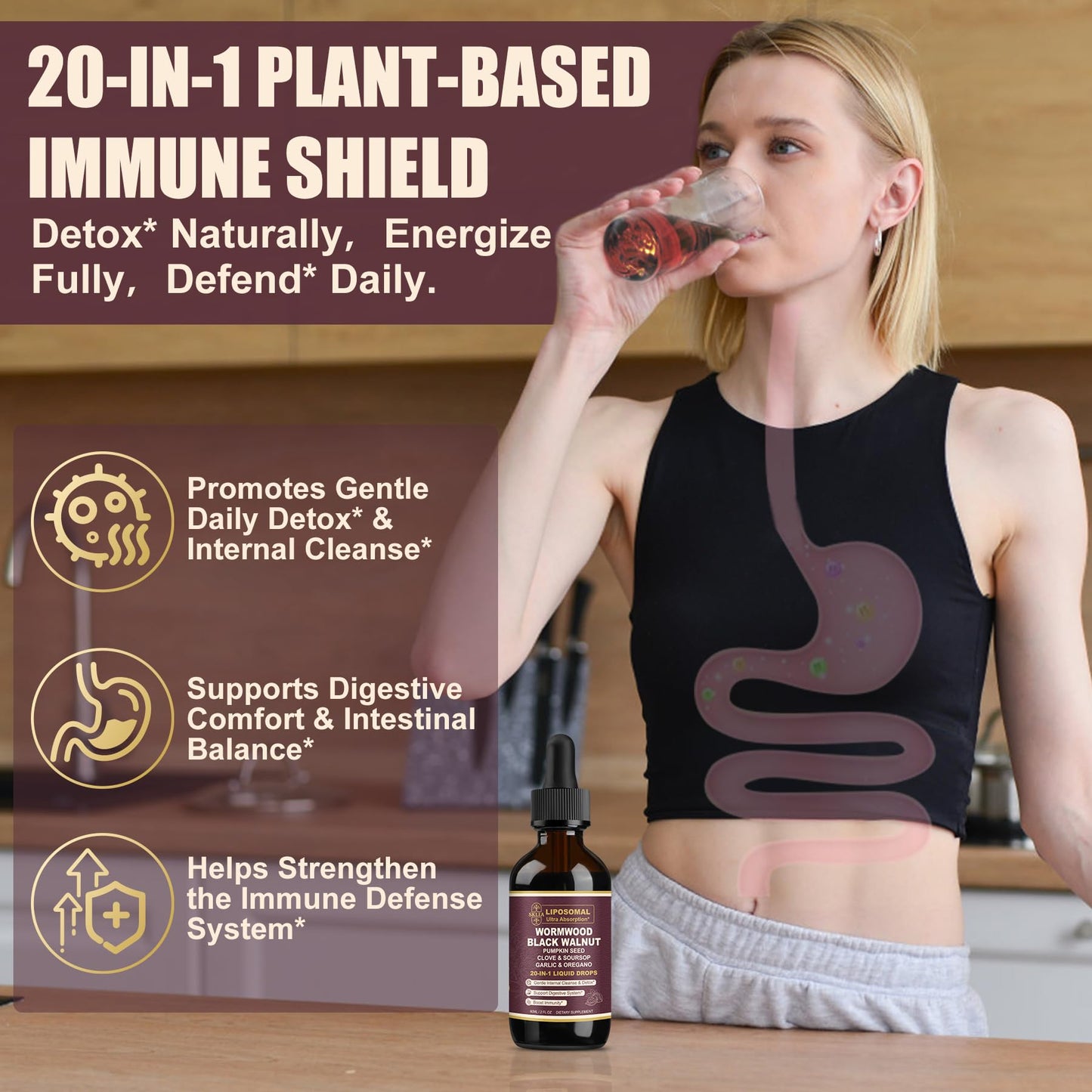 SKLIA 20-in-1 Liposomal Wormwood Cleanse Drops – Rapid Gut Cleanse & Digestive Support