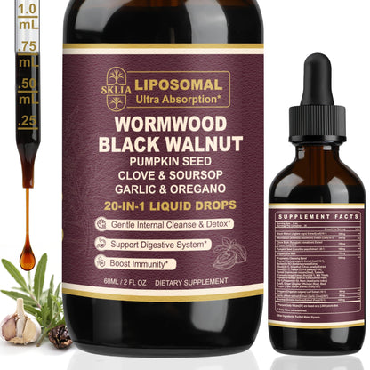 SKLIA 20-in-1 Liposomal Wormwood Cleanse Drops – Rapid Gut Cleanse & Digestive Support
