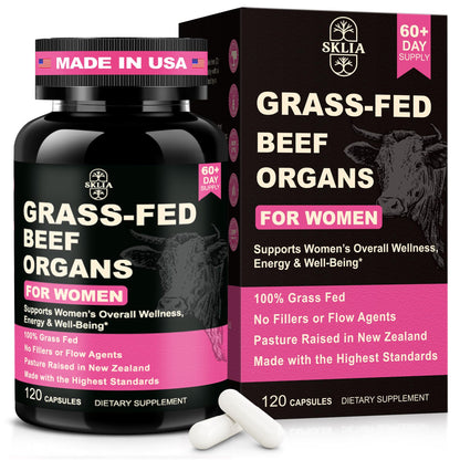SKLIA Beef Organ Supplement for Women – Grass-Fed NZ (120ct) | Energy & Wellness