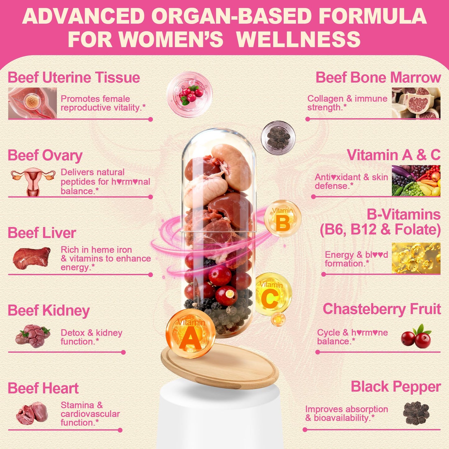 SKLIA Beef Organ Supplement for Women – Grass-Fed NZ (120ct) | Energy & Wellness