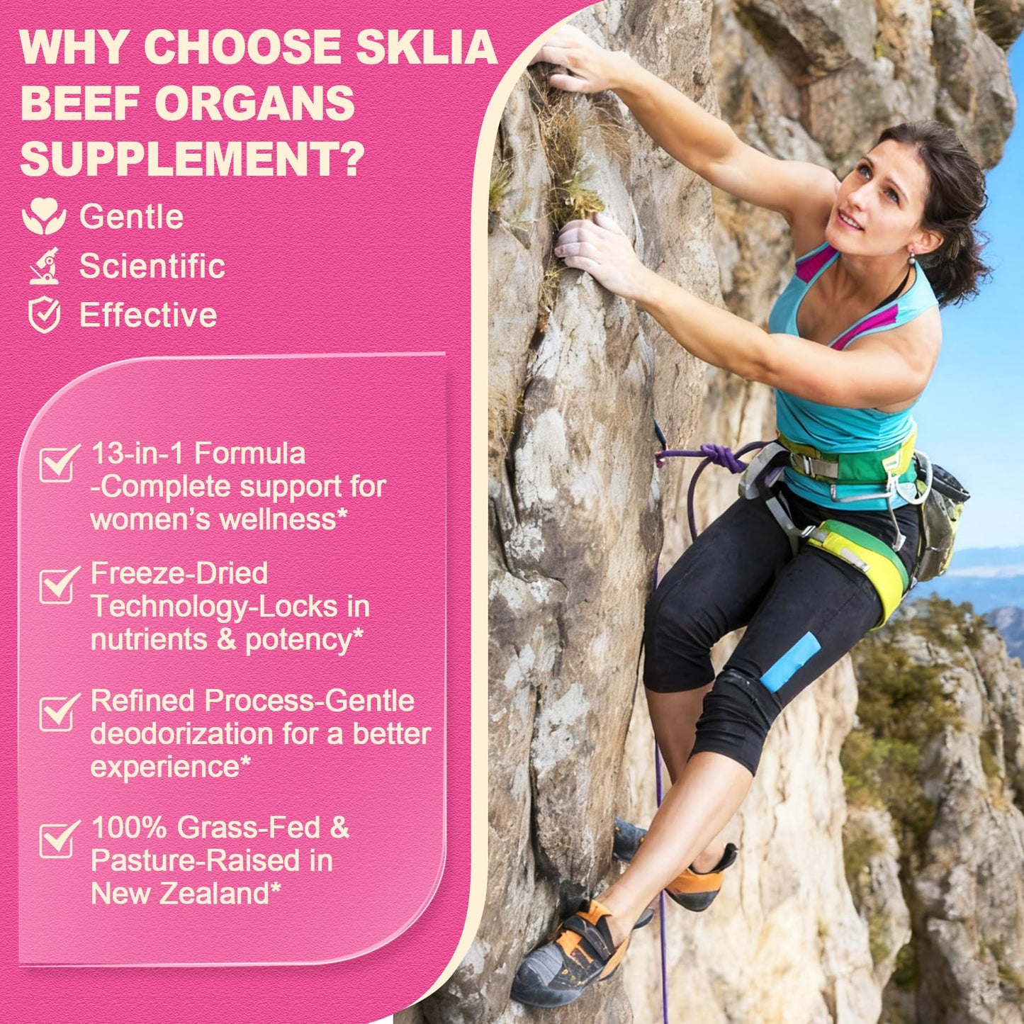 SKLIA Beef Organ Supplement for Women – Grass-Fed NZ (120ct) | Energy & Wellness