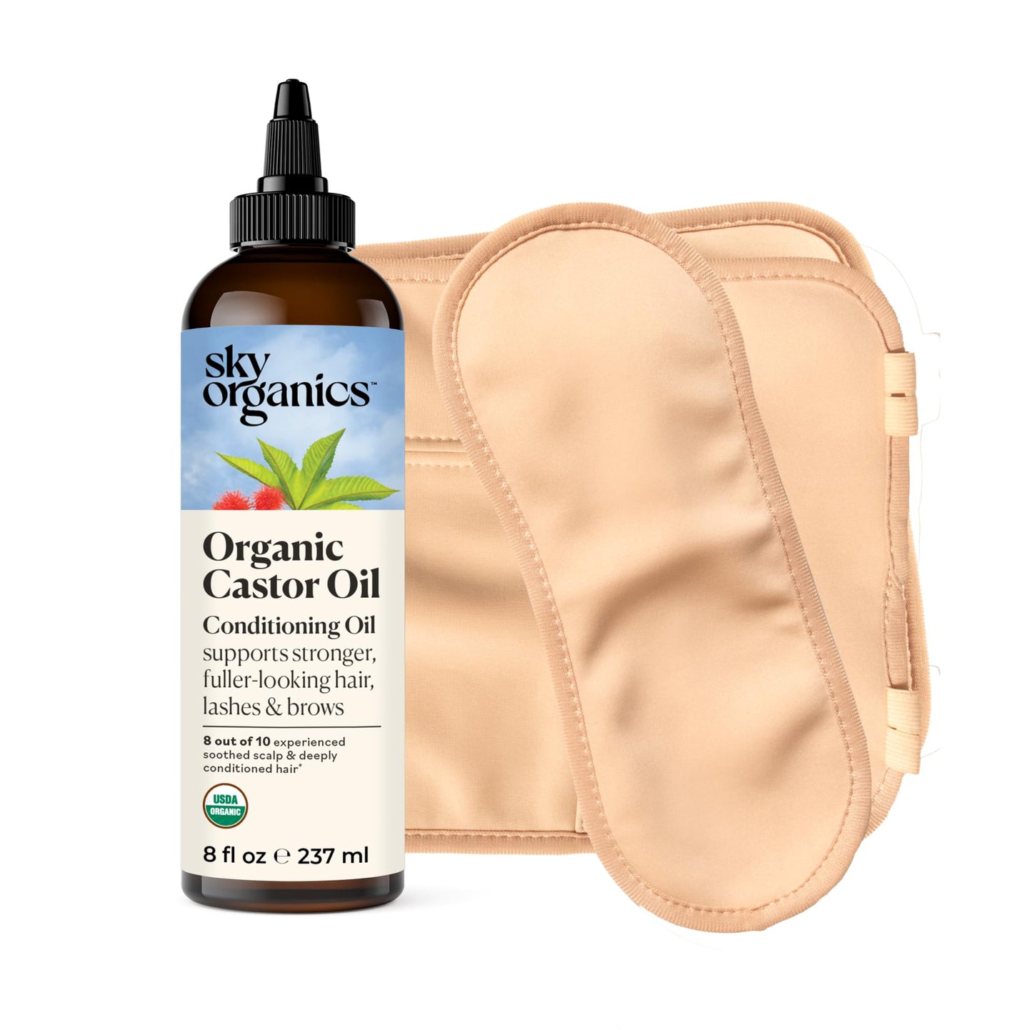 Sky Organics 8 oz Castor Oil with Wraps | Reusable Organic Castor Oil Pack