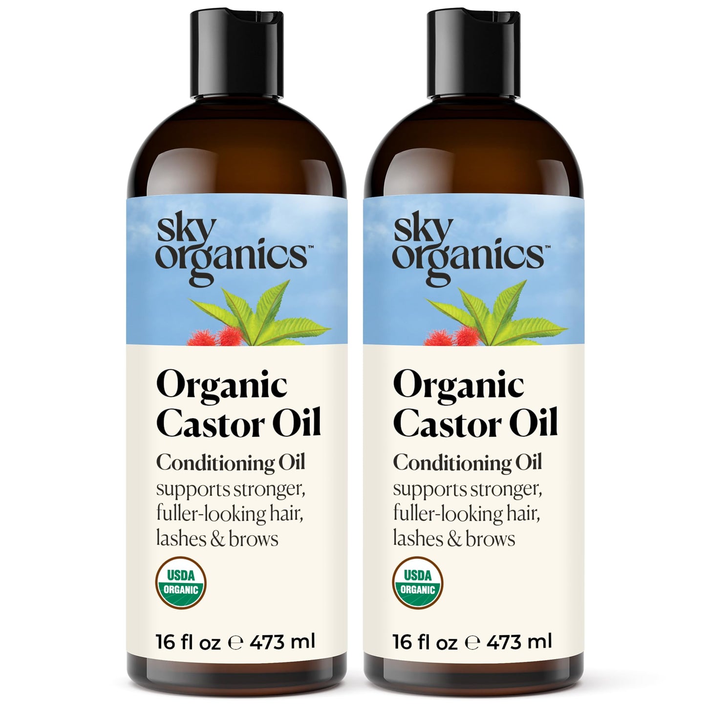 Sky Organics Castor Oil Organic – Volumizing Hair Oil for Scalp, Lashes & Brows | Cold-Pressed, 16oz, 2 Pack