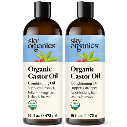Sky Organics Castor Oil Organic – Volumizing Hair Oil for Scalp, Lashes & Brows | Cold-Pressed, 16oz, 2 Pack