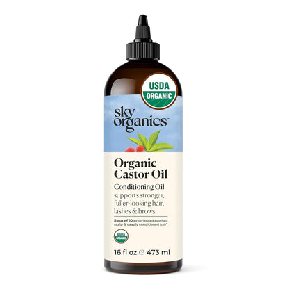Sky Organics Castor Oil - USDA Organic Hair Growth Oil, Skin & Lashes - Cold-Pressed 16oz
