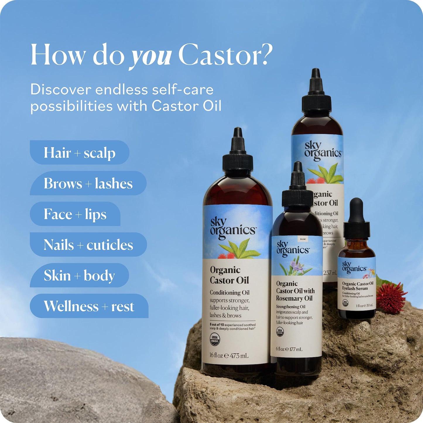 Sky Organics 8 oz Castor Oil with Wraps | Reusable Organic Castor Oil Pack