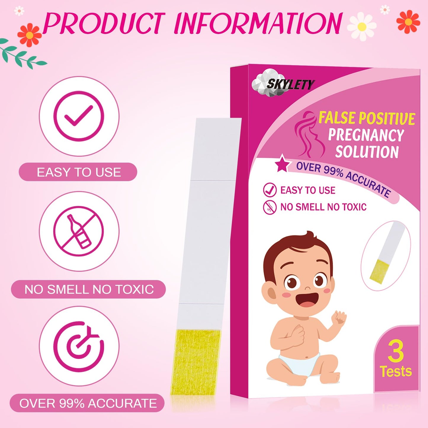Skylety 3-Piece Prank Pregnancy Test Kit - Fake Positive Strips & Urine Cups