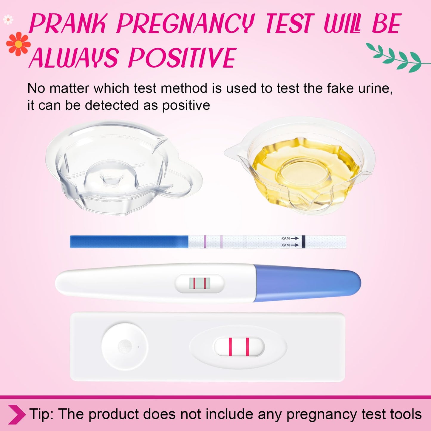 Skylety 3-Piece Prank Pregnancy Test Kit - Fake Positive Strips & Urine Cups