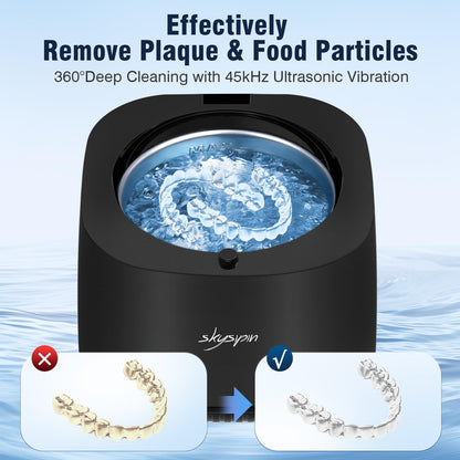 Skysipin Ultrasonic Retainer Cleaner – 45KHz, 2 Modes, 6.8oz, Black