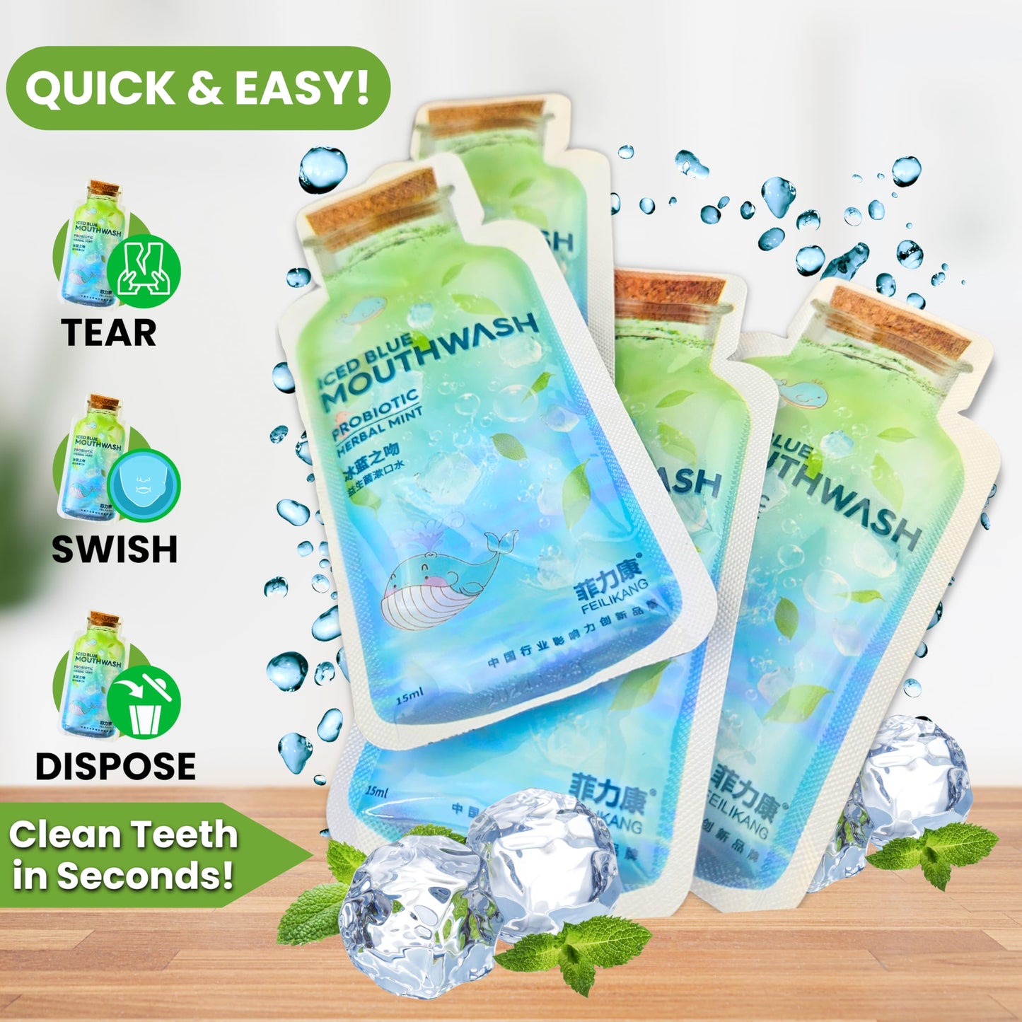 Skywin Travel Size Mouthwash Packets – Mint, 14-Count, TSA-Friendly 15 ml Per Packet