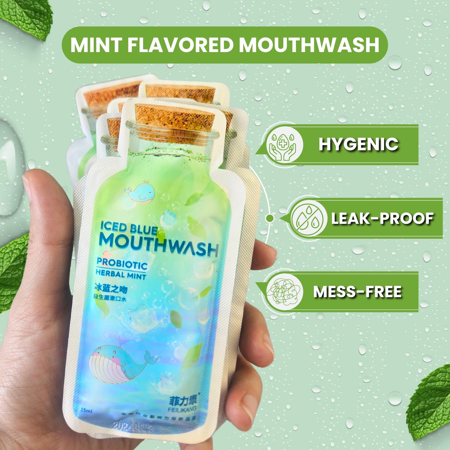 Skywin Travel Size Mouthwash Packets – Mint, 14-Count, TSA-Friendly 15 ml Per Packet