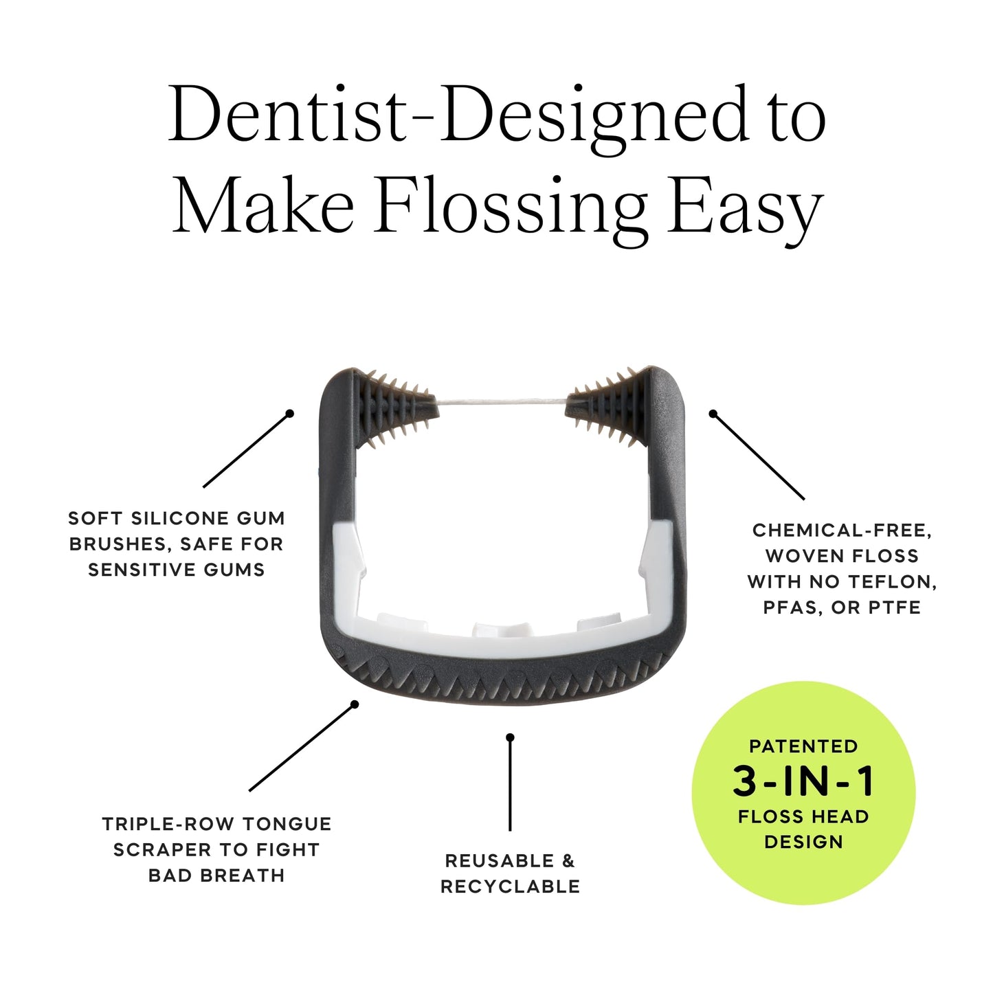 Slate Flosser Refills – Reusable Woven Floss, PFAS-Free, Non-Toxic | 20-Pk Gray Thin Floss Heads