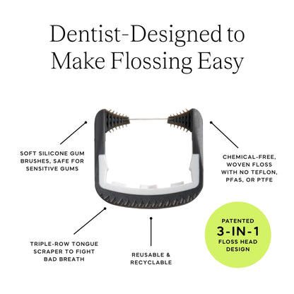 Slate Flosser Refills – Reusable Woven Floss, PFAS-Free, Non-Toxic | 20-Pk Gray Thin Floss Heads