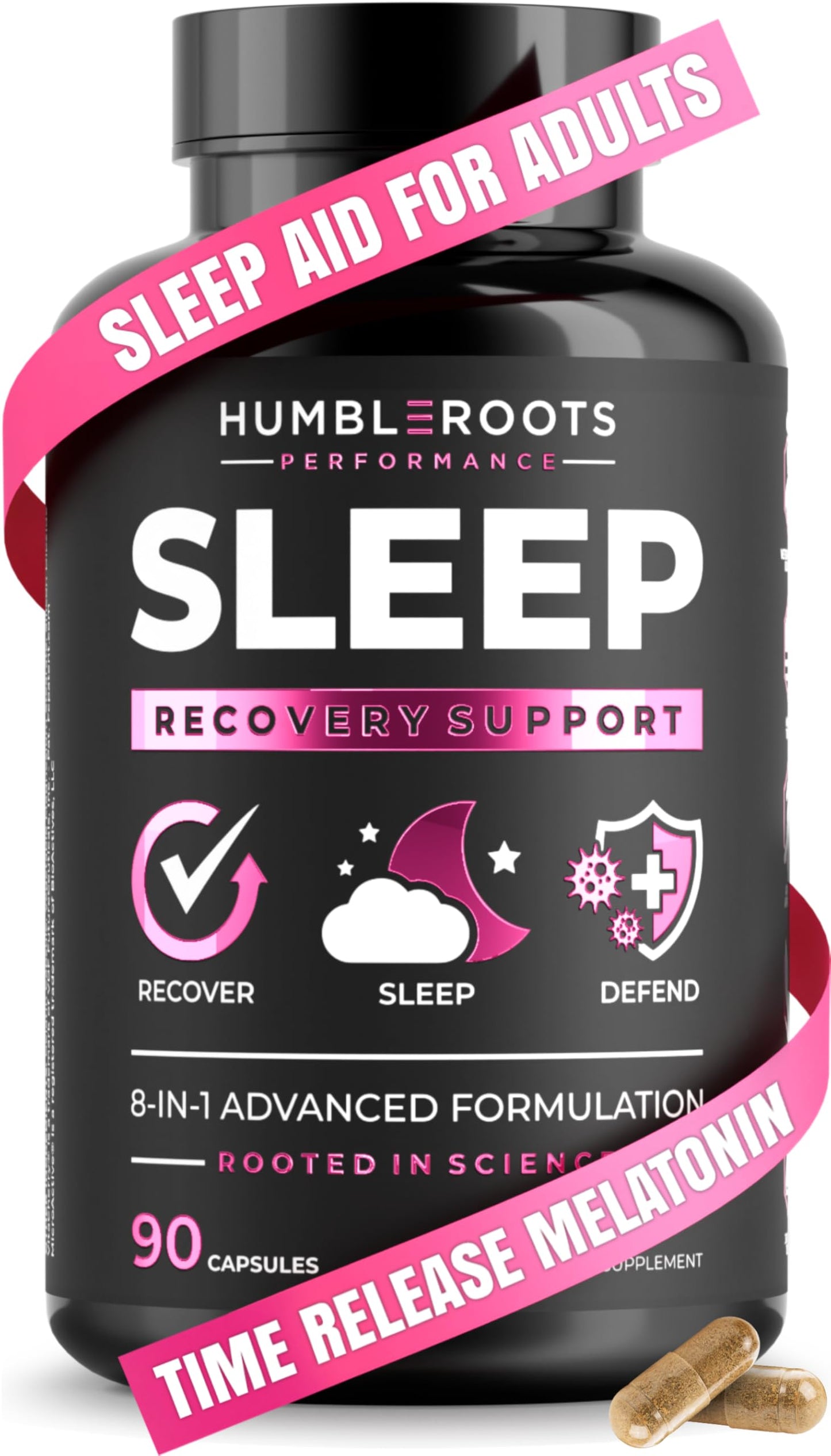 Sleep Aid for Adults - Extra-Strength Melatonin + Ashwagandha | 90 Capsules | HUMBLEROOTS SLEEP