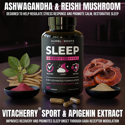 Sleep Aid for Adults - Extra-Strength Melatonin + Ashwagandha | 90 Capsules | HUMBLEROOTS SLEEP