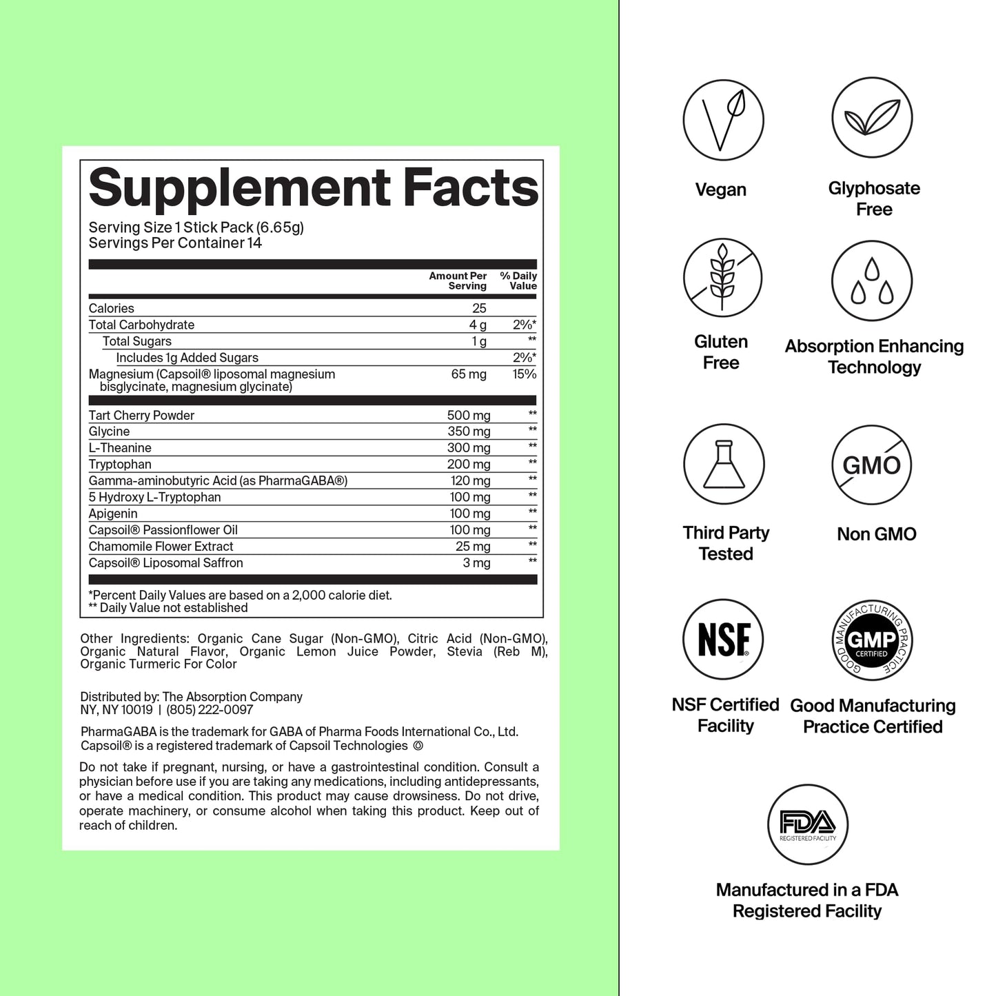 Sleep Aid Powder - Liposomal Saffron, Magnesium & PharmaGABA | Melatonin-Free Sleep Drink Chamomile Lemonade 7 Sticks