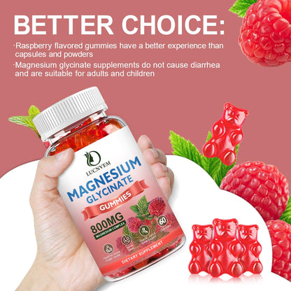 Sugar Free Magnesium Glycinate Gummies - 500mg Mg Glycinate, 60 Raspberry Gummies