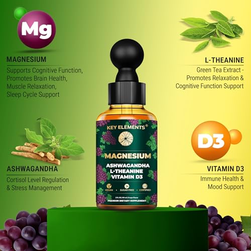 Liquid Magnesium Glycinate for Sleep with L-Theanine, Ashwagandha & Vitamin D3 | Magnesium Sleep Support