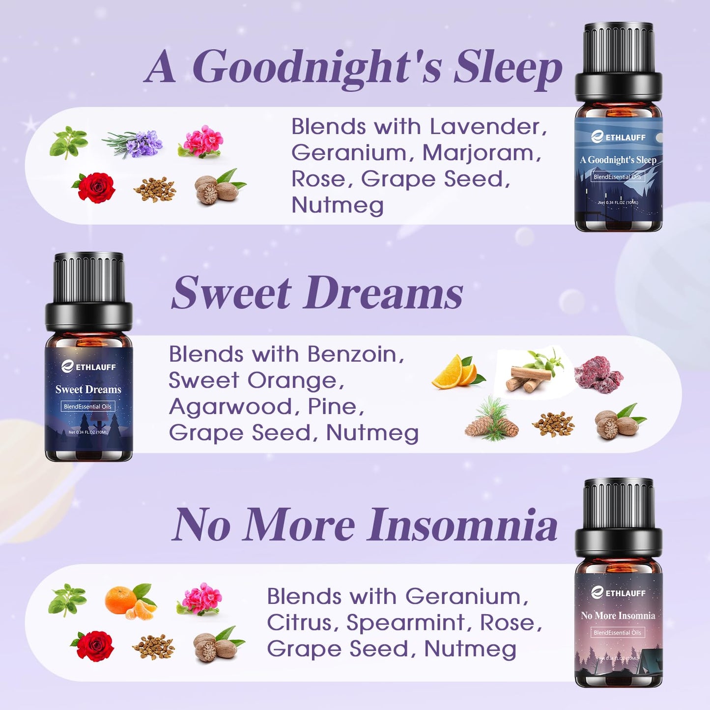 Sleep Essential Oils & Diffuser Blends for Home | Relax, Stress Relief, Fresh Breathe, Sweet Dreams
