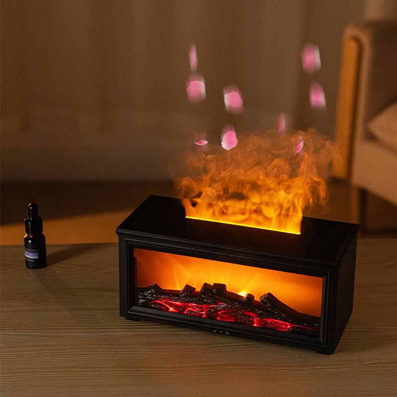 280ML Fireplace Diffuser with 7 Colorful Lights, Essential Oils, Timer & Remote