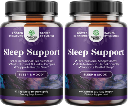 Natural Refreshing Sleep Formula – Non Addictive Herbal Sleep Supplement with Magnesium, L-Theanine & GABA | Pack of 2
