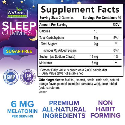 Sleep Gummies 6mg - Sugar Free Melatonin Orange Gummy for Adults & Kids | 120 Gummies