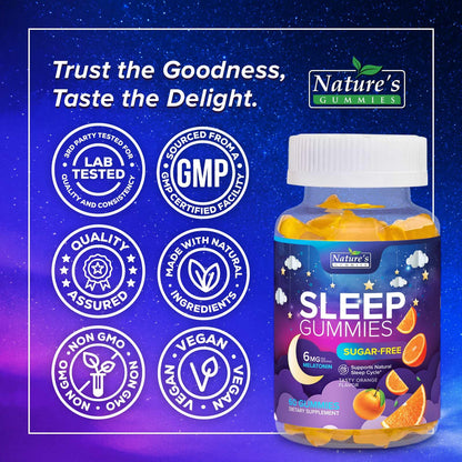 Sleep Gummies 6mg – Sugar-Free Melatonin for Adults & Kids (Orange, 60 Gummies)