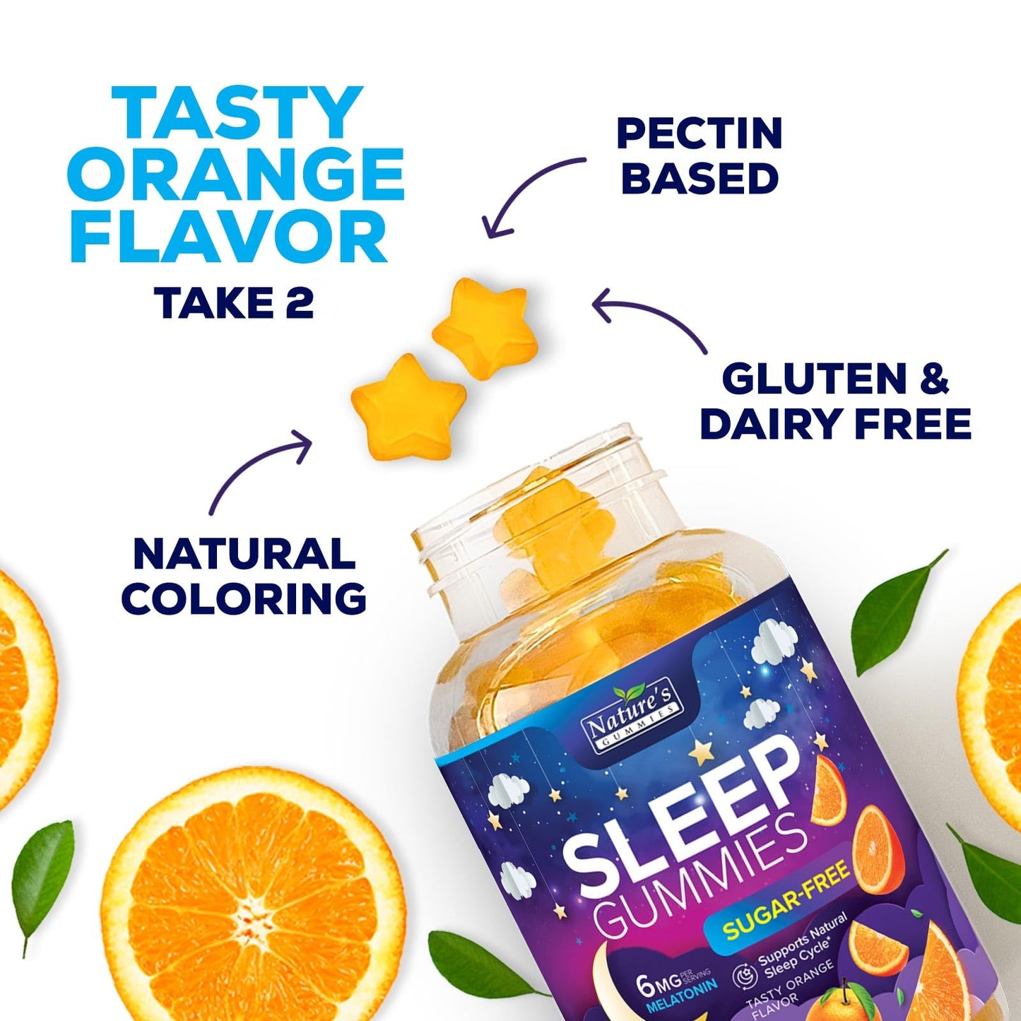 Sleep Gummies 6mg – Sugar-Free Melatonin for Adults & Kids (Orange, 60 Gummies)