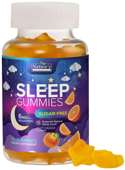 Sleep Gummies 6mg – Sugar-Free Melatonin for Adults & Kids (Orange, 60 Gummies)
