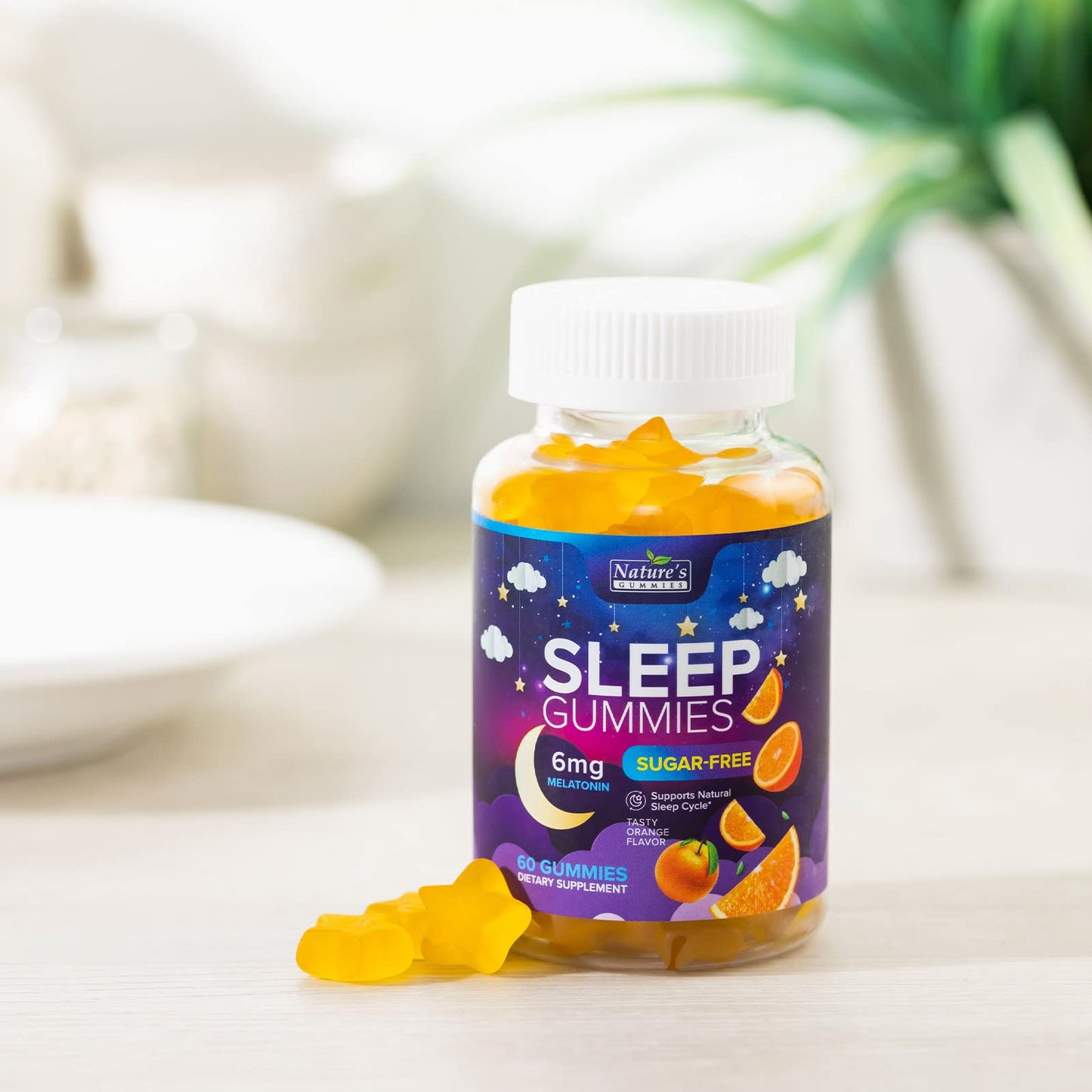 Sleep Gummies 6mg – Sugar-Free Melatonin for Adults & Kids (Orange, 60 Gummies)